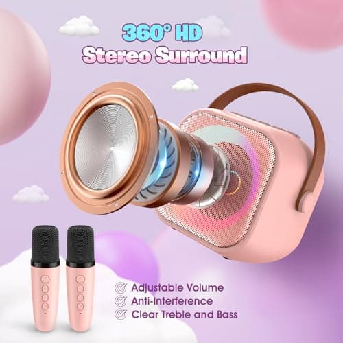 Micro Enfant, Jouet Fille 3-10 Ans Micro Karaoke Enfants avec 2 Micro sans Fil, Mini Microphone Karaoké Cadeau Fille 3-12 Ans Anniversaire - Cadeau de Noël pour Fille