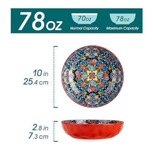 vancasso Série SIMI Lot de 2 Grands Service Bols à Pâtes en Porcelaine, Saladiers de 2000ml, Passe au Micro-ondes et au Lave-vaisselle, Rouge