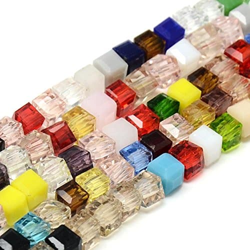 Perlin Lot de 75 perles en cristal de Bohême tchèques taillées en forme de cube de Bohême avec trou pour enfiler (4 x 4 mm)