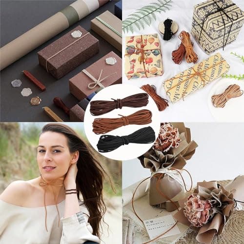 Begpoee 3 Pièces Cordon en Cuir, en Cuir Ficelle en Cuir, Cordon en Faux Daim, Cordons en Cuir Synthétique, 10 m x 3 mm, pour Les Bracelets, Colliers Et Emballages Cadeaux DIY(3 Couleurs)
