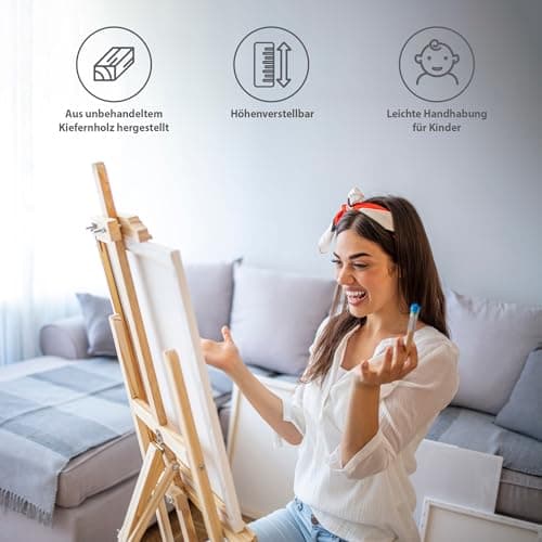 Grand chevalet en bois 150 cm (2 pièces) - support en toile chevalets de mariage de terrain réglable en hauteur pour enfants et adultes Bois de Pin