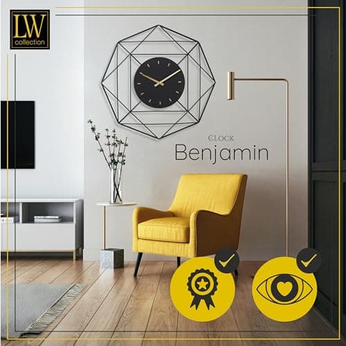 LW Collection Horloge Murale Benjamin Noir 80 cm - Grande Horloge Murale Industrielle en Métal - Horloge Murale Moderne - Mouvement Silencieux - Horloge Silencieuse