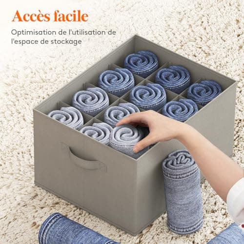 Lifewit Lot de 3 Organisateur Armoire, 12 Cellules Boite Rangement Vetement, Rangement Tiroir, Placard, Rangement Dressing pour Jeans, Pantalons, Pulls, Serviettes, T-shirts, 43 X 33 X 24 cm,