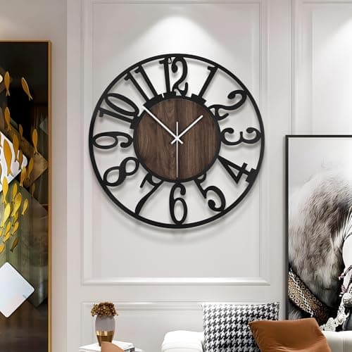 Mee 2ou Horloge Murale Design Moderne et Vintage, 60cm/ 24 Pouces Silencieuse sans Tic-Tac, Grande Horloge Murale Géante XXL, Disponible en 34cm, 40cm, 50 cm, 60 cm, 80 cm pour le Salon Cuisine Bureau