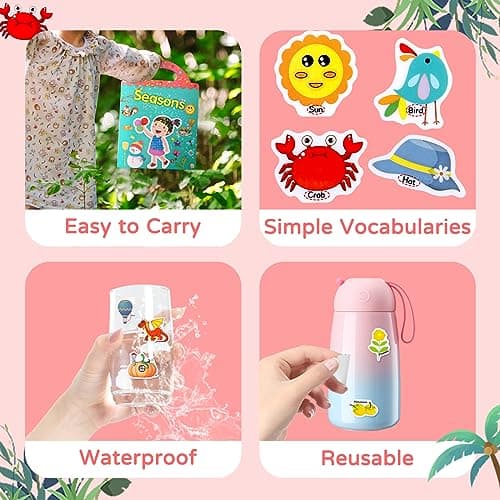 Livre d'autocollants imperméables réutilisables pour enfants - Lot de 3, garçons de 3 à 6 ans, filles, un conte de fées, 3D transparents les saisons, l'océan animal,Jouets d'apprentissage éducatifs