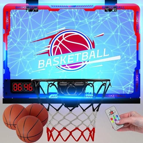 SKERITO Kids Indoor Basketball Hoops - Basketball Basket with 7 Lights and Timer, Mini Basketball Rim for Room with 3 Balls and Scoreboard, Basketball Hoop Goal Set, Boys Sports Toys, Outdoor, Indoor