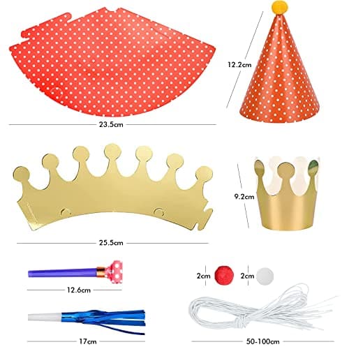 PANSYFEN 27pcs Chapeau Anniversaire Chapeaux de Fête Kit, Party Cône Chapeaux Chapeau de Couronne et Sifflet Colorées pour La Fête D'anniversaire de Fête de Garçon Fille
