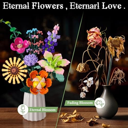 Kit de Construction Bouquet de Fleurs, 861 PCS Flowers Artificielles pour Bureau et Maison, 2024 Cadeau pour Enfants de 6+, Anniversaires, Fête des Mères, Saint-Valentin, Vacances de Noël