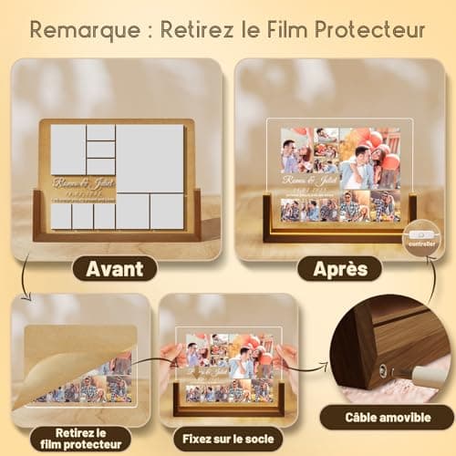 LUCKOR Cadeau Noel pour Couple Copain et Copine - Cadre Photo Personnalisé - Cadeau Personnalisé pour Femme et Homme de Noël St-Valentin Anniversaire - Cadeaux Lumineux Noel - Lampe Photo