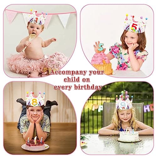 YICH Couronne d'Anniversaire Chapeau Anniversaire Enfant Bébé Anniversaire Couronne Bandeaux Enfants Numéros Interchangeables De 0 à 9 Pour Filles Et Garçons