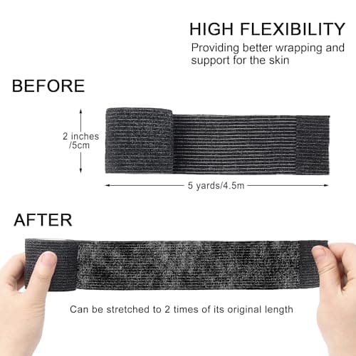 SUPERBE Bandage Autoadhésif Noir 5cm X 4,5m, 12 Rouleaux de Bande Cohesive, Bande Adhesive Elastiquef Bandes pour Strapping, Idéal pour Le Sport, Les Genoux, Les Chevilles et Les Poignets