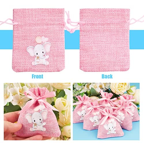 BETESSIN 24pcs Sachet Cadeau Dragée Jute Pochette Communion Baptême 8x10cm Confirmation Sac Mariage Anniversaire Bijoux Bonbon Chocolat Perle Faveur Décoration Fête (Rose)