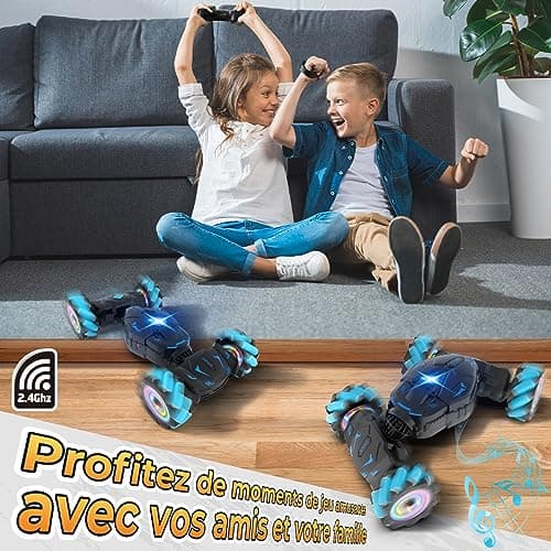Pristar Voiture télécommandée avec la Main, avec Lumière et Spray, Jouet RC Car Drift 4WD 2,4 GHz, Rotation à 360°, Cadeau pour Filles Garçons Enfants de 6 8 9 10 Ans