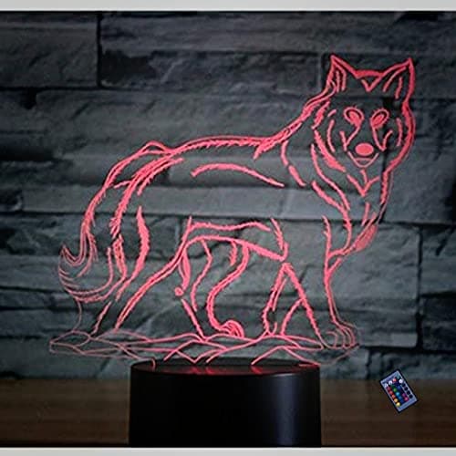 YTDZLTD 3D Loup Nuit Lampe 16 Couleurs Changeantes Puissance USB Télécommande Contact Switch Lampe Décorative Illusion Optique LED Lampe de Table Anniversaire Noël Cadeau Enfants Jouets