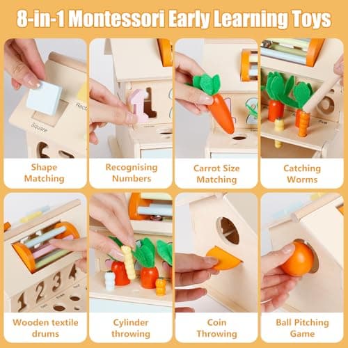Joellfuner 8 en 1 Jouet Montessori, Jouets Montessori en Bois, Jouet Enfant Montessori 1-5 Ans Garçon Fille, Noël Cadeaux Enfants d'anniversaire (8 en 1)