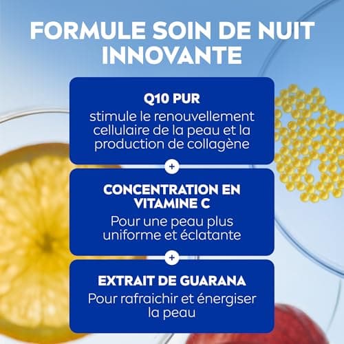 NIVEA Q10 Energy Soin de Nuit Booster d'éclat (1x50 ml), crème anti rides enrichie en Q10 pur & Vitamine C, crème anti-âge pour un teint éclatant, crème visage énergisante peaux ternes et fatiguées