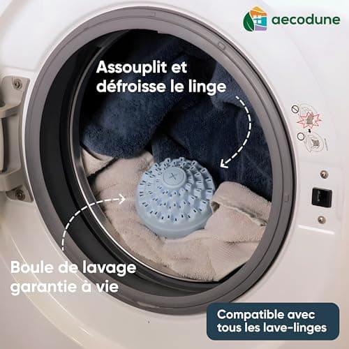 aecodune 2 Ans de Lessive Ecologique Economique - 240 Lavages Boule - Machine a Laver - Perles de Linge Poudre Naturelle Zero Dechet - Hypoallergenique Citron - Anti Calcaire