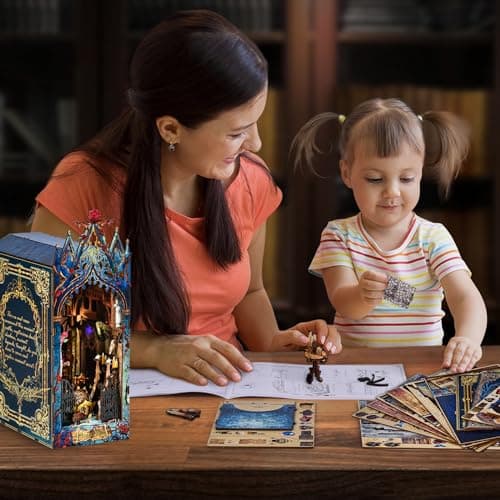 Ulikey Book Nook Kit, DIY Maison Miniature a Construire Maison de Poupee en Bois avec Lumière LED, Puzzle en Bois 3D Maquette de Booknook Miniatures Nook pour Construction Adulte Livre Decoration
