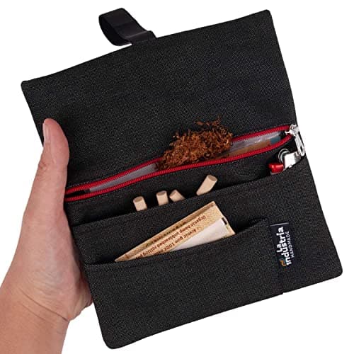 Blague à tabac à rouler hydrofuge - Pochette à tabac 30/50 g avec compartiments pour Feuilles, Filtres et Briquet (Fermeture rouge)