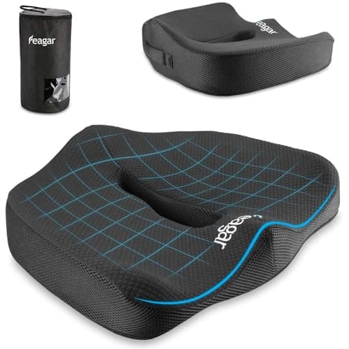 Feagar Coussin de Chaises en Mousse à Mémoire - Coussin Coccyx Ergonomique pour Siège Voiture Auto Conducteur Fauteil Bureau Fauteuil Roulant,Coussin Sciatique,Coussin d Assise,Noir | Soulagement Lombaire Pour Siège Auto Et Bureau. Housse Lavable, Soutien Posture Et Confort Longue Durée Au Quotidien.
