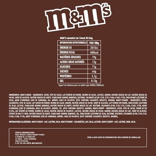 M&M's - Calendrier de l'Avent chocolat contenant des bonbons chocolat au lait M&M's CRISPY, CHOCO et PEANUT - 346g