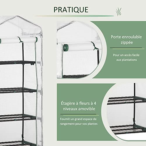 Outsunny Serre de Jardin Balcon étagère Serre 4 Niveaux 70L x 50l x 160H cm Acier galvanisé bâche Amovible PE Haute densité Blanc