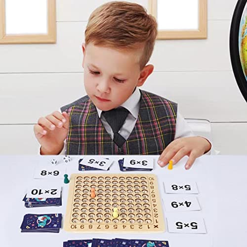 VEGCOO Jeu Table de Multiplication en Bois, Cartes de Multiplication Montessori Mathématique, Jeux de Plateau d'apprentissage des Multiplications pour Enfants de 3 à 12 Ans