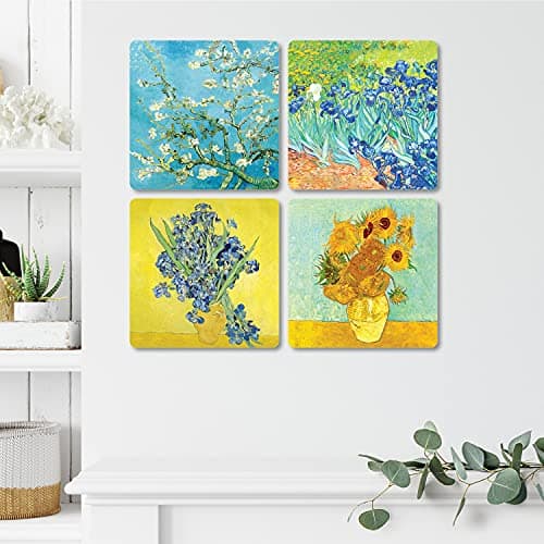 Giallobus - 4 carrés Multi-Panneaux - Vincent Van Gogh - Les Plus Belles œuvres de Van Gogh - Collection 3 - Bois MDF - 29,7x29,7 - x 4 pièces