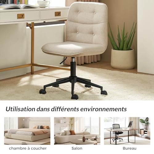 HULALA HOME Chaise de Bureau, Chaise Pivotante, Chaise de Bureau Vintage, Réglable en Hauteur et Ergonomique pour Salon et Bureau, Beige