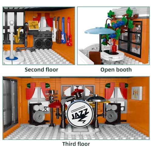 NEWRICE Kit de Construction Ville Musique Clubs Architecture avec des lumières LED,3 Niveaux de modèles de Clubs,Jouets de Construction,pour Les Adolescents 12+ Ans Adul(1683 Pieces)