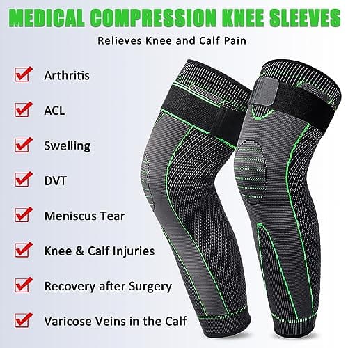 Attelle Genou Beister Hommes & Femmes, Genouillères Sport Longue à Sangles Réglables,Respirantes Antidérapantes Élastique Compression Genouillères Médicale pour Déchirure du Ménisque,Arthrite,Arthrose