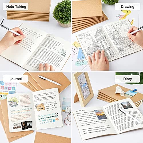 feela 8 PCS Carnet de Notes Non Ligné Couverture Kraft, Journal à Couverture Kraft Souple A5, Cahier Kraft Marron Notebook, Carnet de Notes A5 pour Etudiants pour Plans Notes, 60 Pages, 14x21cm