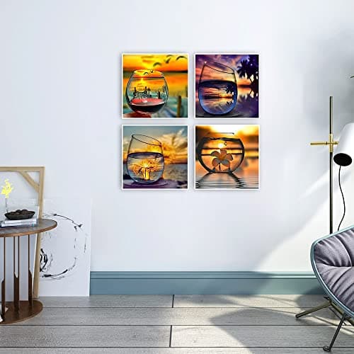 DCIDBEI Lot de 4 Diamond Painting Paysage Mer 30x30cm Tableau Diamant a Coller Paysage Mer Puzzle Perle Diamant Adulte Paysage Broderie Diamant Mer Plage Diamond Painting Sous Verre Coucher de Soleil