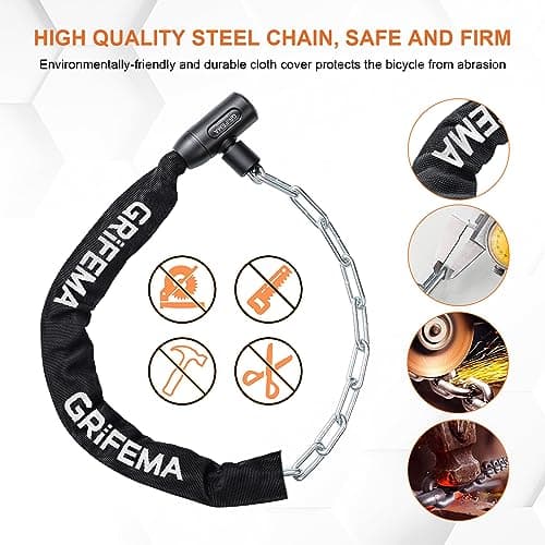 GRIFEMA GA1201-12, Chaîne Antivol Vélo 120 CM, Chaîne Cadenas Vélo pour Vélos, Motos, trotinette electrique, Portails, Noir