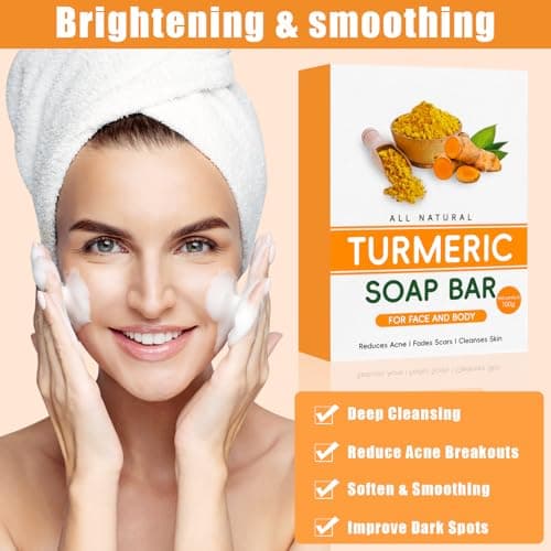 Savon Exfoliant Au Curcuma, Savon à L'acide Kojique, Savon Naturel éclaircissant,Nettoyage en Profondeur Peau Lisse,Natural Savon Curcuma pour Visage et Corps