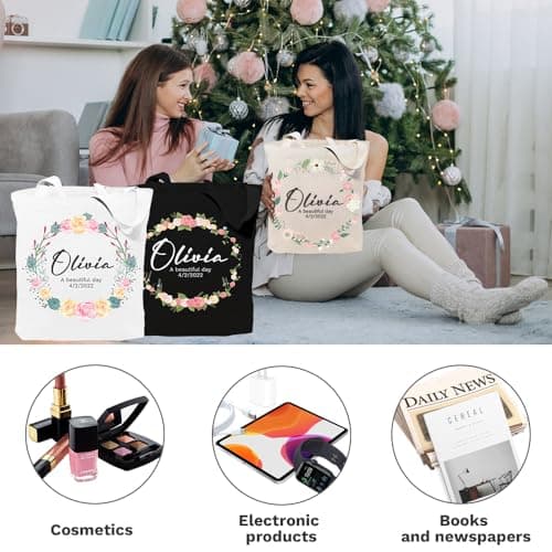 Cozifitgear Sac fourre-tout personnalisé pour la fête des mères pour femmes, sac de transport personnalisé, sac de courses réutilisable, cadeaux pour maman, demoiselles d'honneur, enterrement de vie