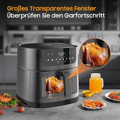 Iceagle Friteuse Sans Huile 9L XXL – 1800W Friteuse à Air avec Grande Fenêtre | Airfryer avec écran Tactile LED, 8 Programmes, Shake-Mode, Livre de Recettes
