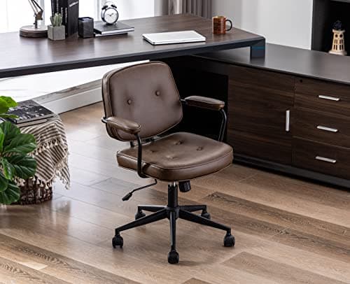 Wahson Chaise de Bureau à roulettes en Cuir PU Fauteuil de Bureau Erconomique Réglable en Hauteur Chaise Bureau Cuir,Marron