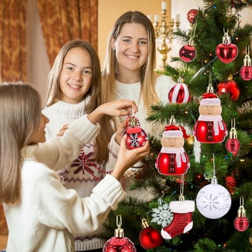 Kssvzz 72 Pcs Boule de Noel, Decoration Noel Sapin avec Lanière, Deco de Noel Mat et Brillant, Christmas Decorations à Suspendre - pour l'Intérieur et l'Extérieur, Anniversaires, Fêtes(Rouge, Blanche)
