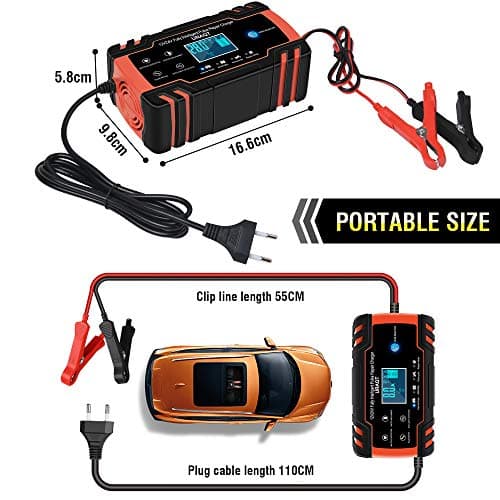 URAQT Mainteneur de Chargeur de Batterie Intelligent 8A 12V/24V avec LCD Tactile Écran Protections Multiples de Réparation pour Voiture, Camion/AGM/Gel/Wet/SLA