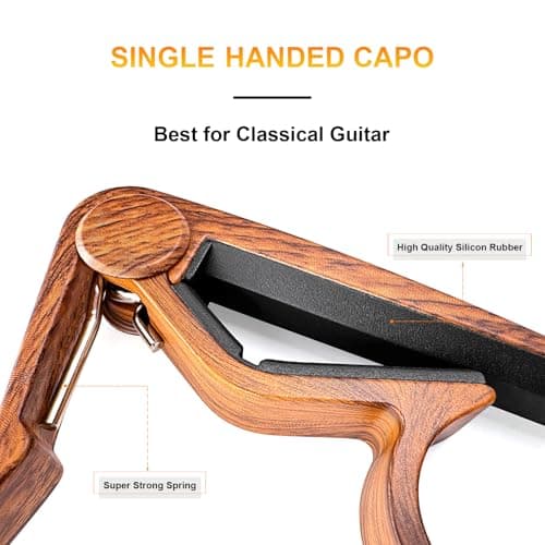 WiNGO Capodastre Guitare, Alliage Flat Classical Capo de Guitare Pour Corde en Nylon Guitare Classique Avec 5 Médiators, Couleur Bois.