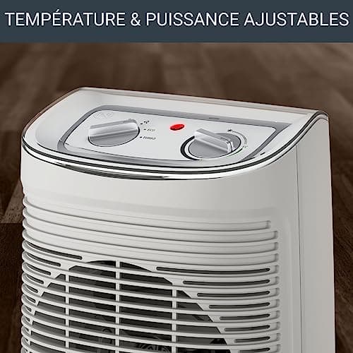 Rowenta Chauffage soufflant, Usage salle de bain, 2 réglages, Silencieux, Compact, Mode éco, Transport et rangement faciles, Grande diffusion de la chaleur, Instant Comfort Aqua SO6510F2