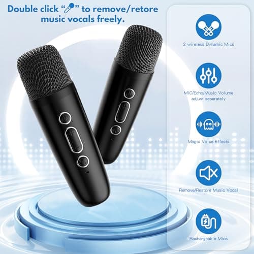 JYX Machine de Karaoké avec 2 Microphones sans Fil, Karaoke Portable Jouets pour Enfants Adultes, Mini Karaoke Bluetooth, Idee Cadeau Enfants 5,6,7,8,9,10,11,12,13,14,15 Ans Jouet Noir/Beige