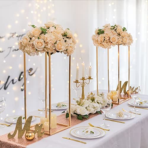 Sziqiqi Support de Fleurs Centres Table Mariage - 10 Pcs Vases à Colonne Or Métallique Grand Vase 60cm Vases Rectangulaires Centres Porte Fleurs Géométriques Table Centres Décorations Maison
