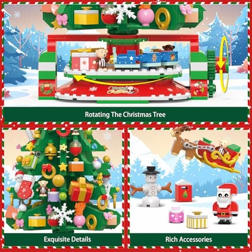 HOGOKIDS Calendrier de l'Avent 2024 Mini-arbre de Noël rotatif avec lumière LED, compte à rebours de Noël de 24 jours, blocs de construction, cadeau de Noël pour adultes et enfants de 8 ans et plus