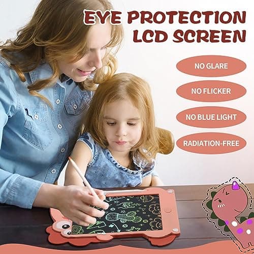 ACAMMZAR Tableau Enfant Ardoise Magique d'écriture LCD Jouet de 8,5 Pouces, Tablette Enfants, Tableau Dessin Enfants de 2 3 4 5 6 7 Ans, Filles Garçons Cadeau d'anniversaire, Dinosaure Jouets, Rose