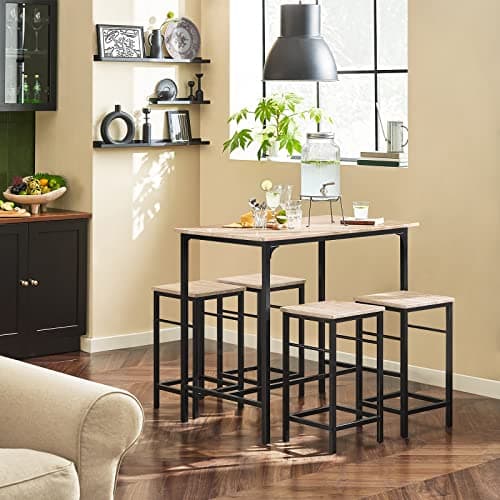 SoBuy OGT11-N Set de 1 Table + 4 Tabourets Ensemble Table de Bar Bistrot + 4 Tabourets avec Repose-Pieds Table Haute Cuisine