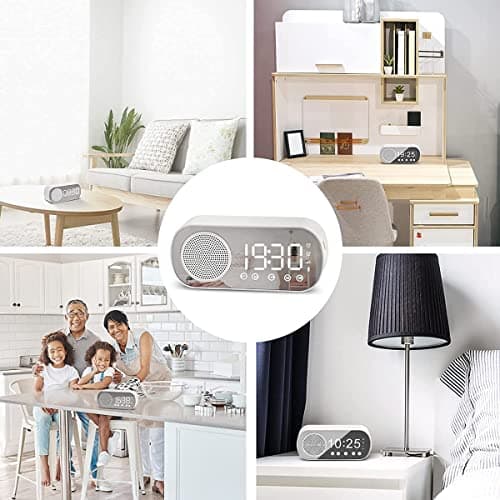 Beifenl Réveil numérique à LED avec radio FM et haut-parleur Bluetooth, 3 niveaux de luminosité et mode de gradation, horloge snooze pour décoration