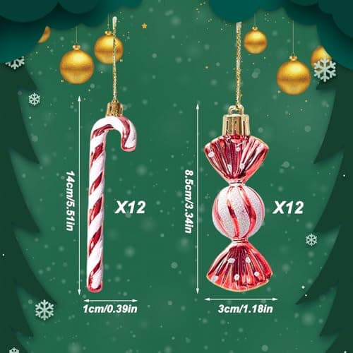 Zfseyuh 24 Pièces Ornements de Sucettes de Noël,Décorations Sapin de Noel Bonbon,Christmas Tree Candy Canes pour Fête de Décoration Noël Nouvel