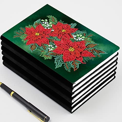 DCIDBEI DIY Cahier d'écriture de Coquelicots Rouges A5 de Peinture au Diamant Bloc Note, Fournitures Scolaires Rentrée Scolaire, Journal d'enfants Diamond Painting Cadeaux d'anniversaire 100 Pages